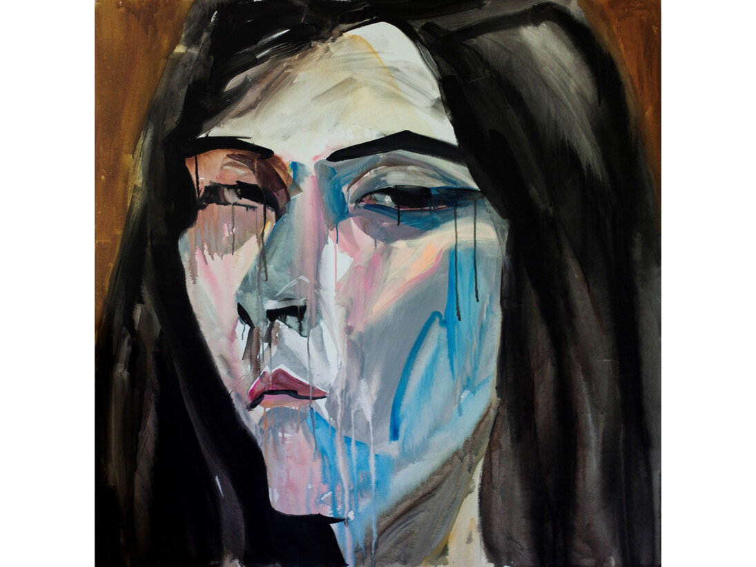 Hulda Guzmán, "I Said Not On The Face", 48" x 48", acrylic on canvas, 2014