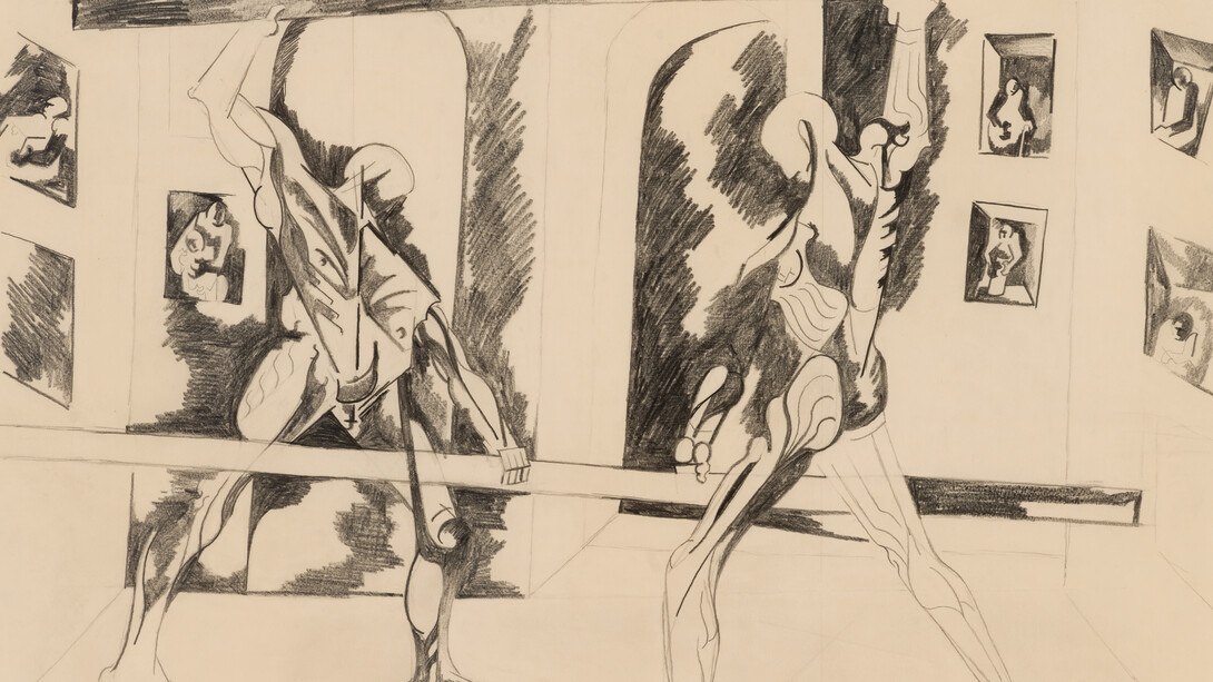 Jacob Lawrence, Figure studies after Vesalius (3/4 frontal and 3/4, back with Dog), n.d. Courtesy of DC Moore Gallery