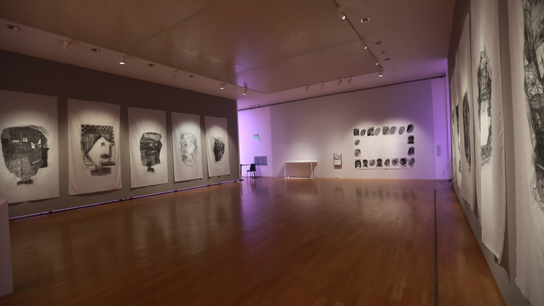 Eugenio Dittborn, Stories of the face, exhibition view. Courtesy of Museo Nacional de Bellas Artes