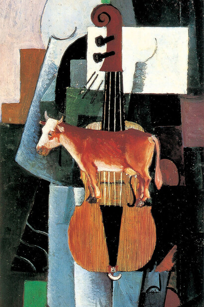 Kazimir Malevič, Mucca e Violino, 1913, Olio su tavola, 48,8 x 25,8 cm, Museo di Stato Russo, San Pietroburgo