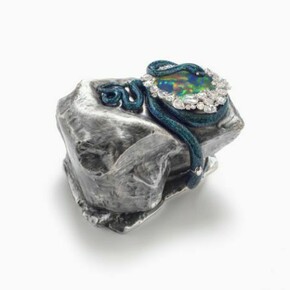 Victoire de Castellane, 2013, Lunae Lumen Holly Colorum, Yellow gold, opal, diamonds,
colored lacquer, 3 1/8 x 2 3/8 x 3 9/16 inches / 8 x 6 x 9 cm © Victoire de Castellane. Courtesy Gagosian Gallery, Photo Vito Flamminio