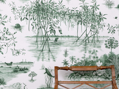 Epoh Beech, Hermes's river journey, nigerian mangrove green. Courtesy of Lee Sharrock. Photo by Justin Piperger