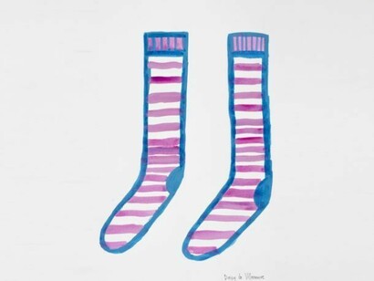 Daisy de Villeneuve, Pink Stripey Socks, 2012, India ink on paper, 19 ½ x 14 in / 49 x 36 cm, courtesy of Eleven, London