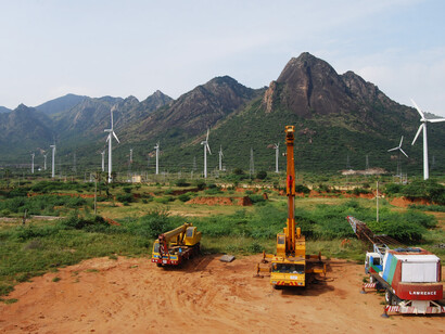 Windmill complex, Kerala (India) - even renewable energy without curbing elite energy demand is unsustainable © Ashish Kothari