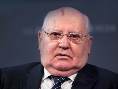 Former Soviet leader Mikhail Gorbachev 2018 speaking at a panel regarding sustainability in Europe