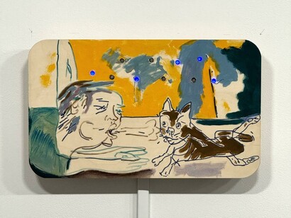 Joey Frank, Binary Clock 3, 2023. Painting, custom hardware, 12”h x 20”w x 2½”d (30½ x 51 x 6½cm). Courtesy of Harkawik Gallery