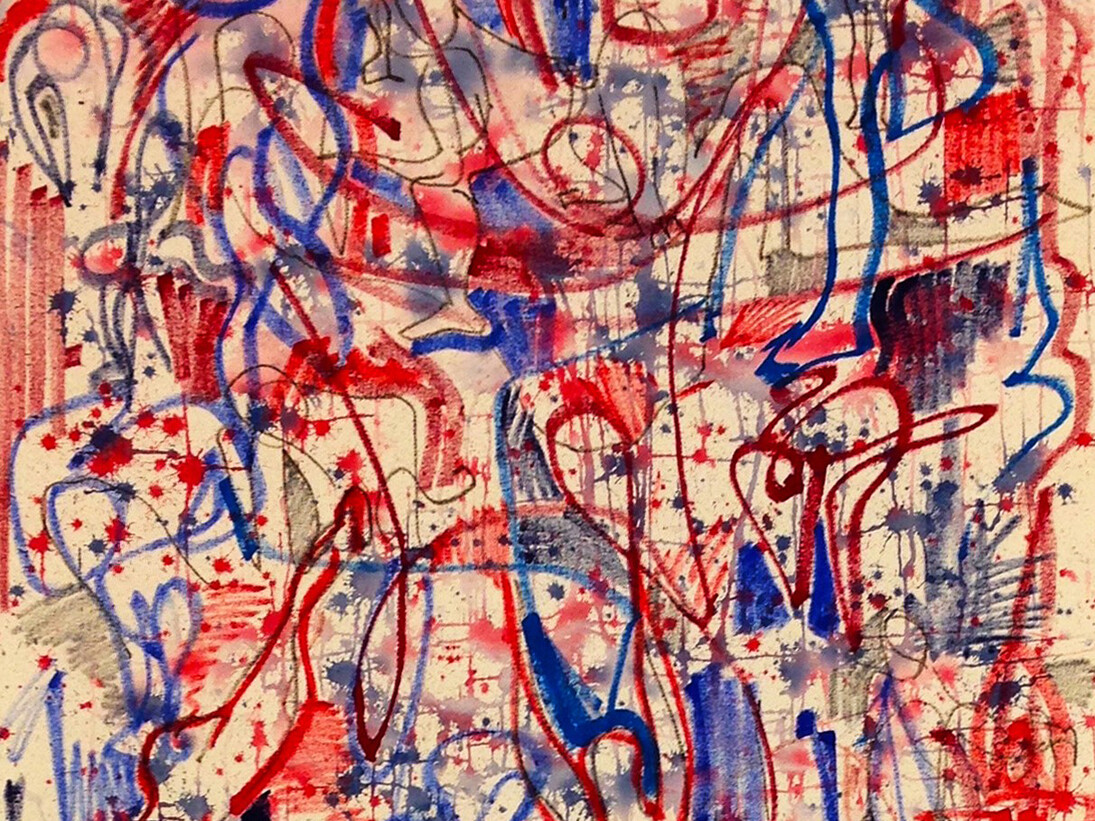 Michael Hutchison, All Too Human I (detail), 2015, Acrylic on canvas, 90 x 215 cm