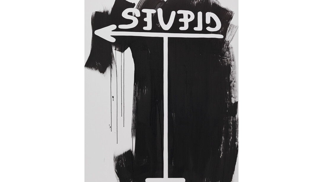 Frances Stark, Another Stupid Moment in Clever/Stupid Revolution, 2015, sumi ink on arches paper with inlay, vacuum sealed on aluminum and wood, 147.3 x 93.5 cm (57 1/2" x 36 3/4"). Photo: Marcus Leith, Courtesy of greengrassi, London
