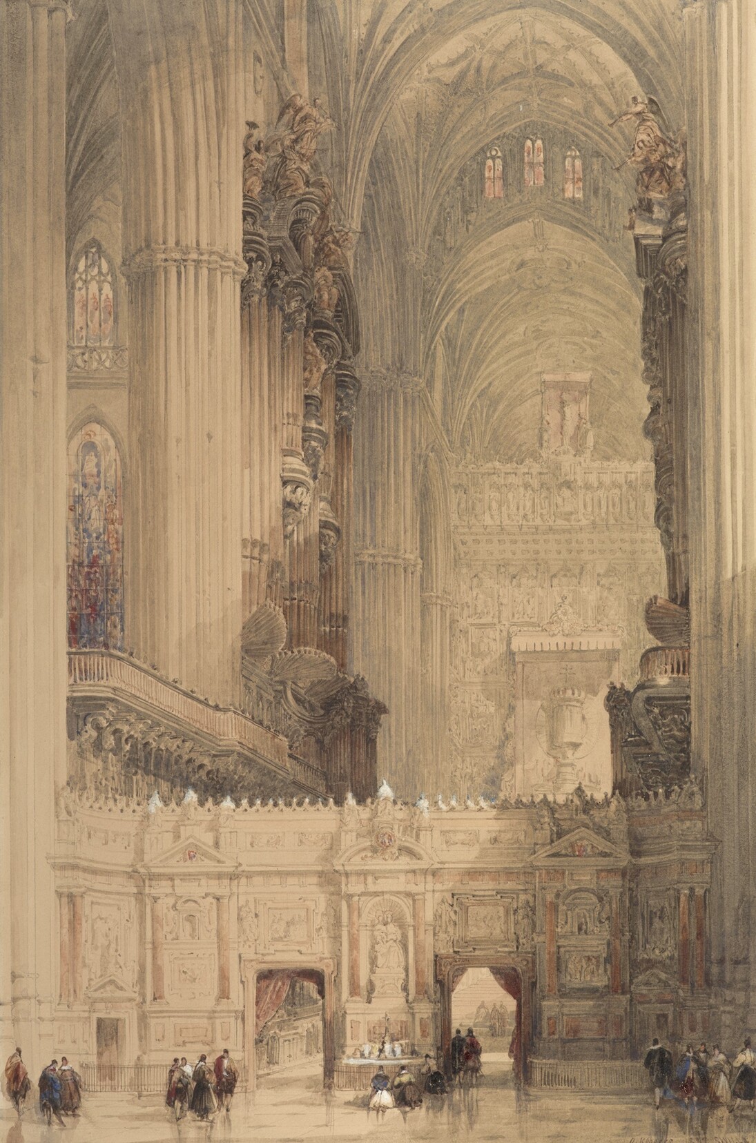 David Roberts, Interior of Seville Cathedral 1837, Watercolour, gouache over pencil on paper, 37.46 x 24.13 cm, Scottish National Gallery collection. Miss Helen Guiterman Bequest, through the Art Fund, 2008