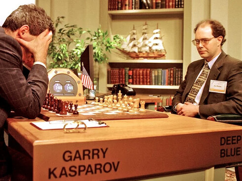 The world chess champion Kasparov and Deep Blue