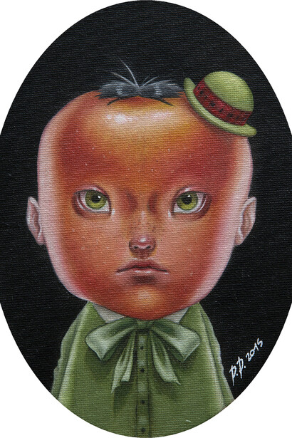 Paolo Pedroni. Apple Head, 13x18cm, oil on canvas, courtesy Dorothy Circus Gallery