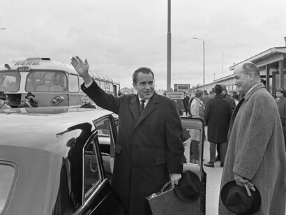 Former U.S. Vice President Richard Nixon visits Finland in April 1965, where Embassy Councillor Roy S. Ingram welcomes him