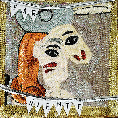 Daniel González, Far Niente-Picasso Chat 2015/2018 paillettes, perline e mylar cucite a mano, ricamo, 28 x 28 cm © Studio Daniel González