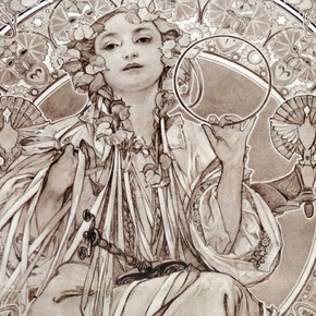 Polizza vita illustrata da Alfons Mucha per la Slavia, Praga, 1942. Dettaglio