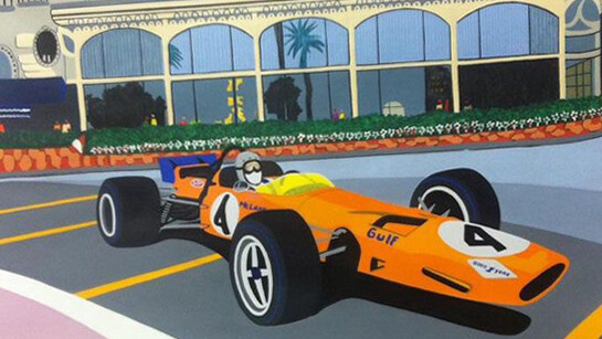 Fernando Ribeiro, McLaren/ Bruce McLaren, 2015. Técnica – acrílica s/ papel algodão. Dimensão -72cm X 69cm