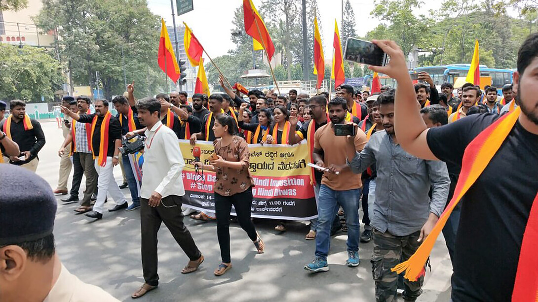DMK Youth Wing Secretary and MLA Udhayanidhi Stalin during a protest against the parliamentary committee’s recommendation to make Hindi the medium of instruction in central educational institutes, in Chennai on October 15, photo Credit: PTI