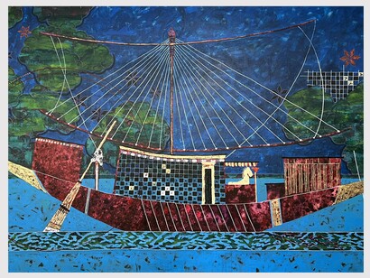 Jamal Bassiouni, Rayes of water (detail), 2024. Acrylic on Canvas, 120 X 200 cm. Courtesy of the artist and Artbooth Gallery