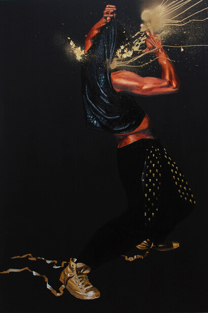 Fahamu Pecou, Brilliance, 2015, Acrylique, bombe et feuille d'or sur toile / Acrylic, spray paint and gold leaf on canvas, 152 x 122 cm © Fahamu Pecou, Courtesy Backslash Gallery, Paris