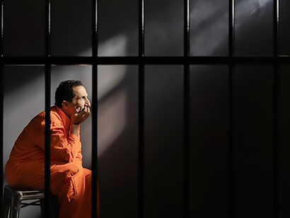 A middle-aged man behind bars, emblematic of imprisonment and the call for reform in criminal justice