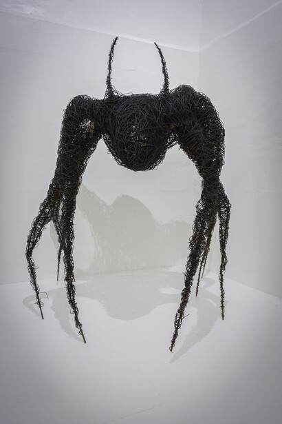 Serena Creciente, Delirio óseo, vista de exhibición. Cortesía de Galería Hilario Galguera