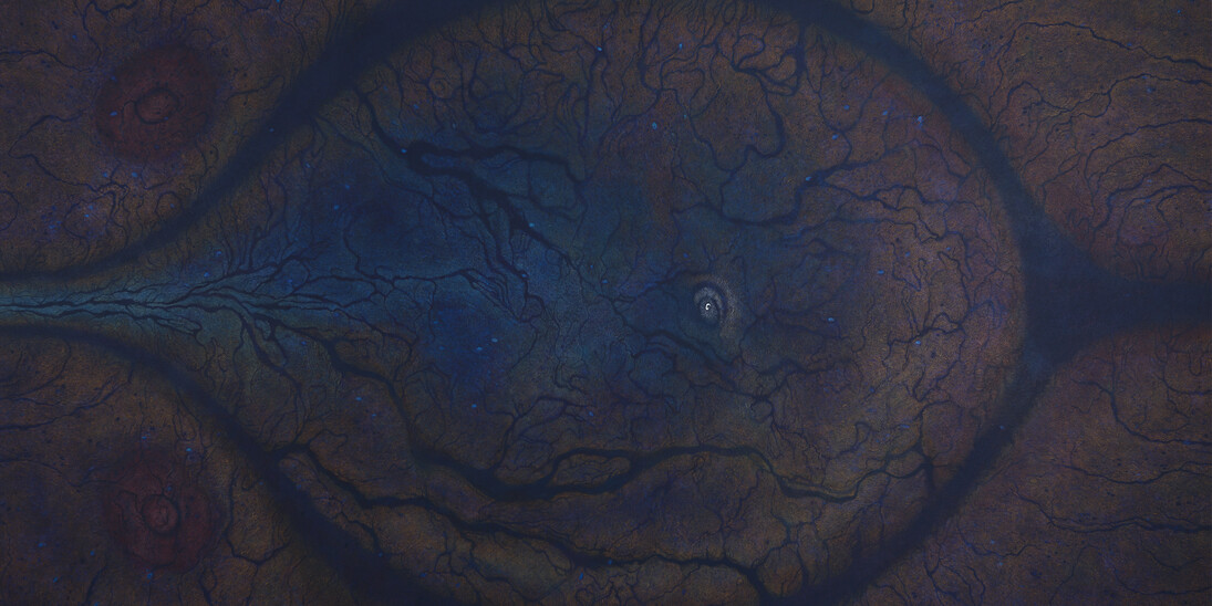 Luisa Rabbia, Birth, 2017, colored pencil, acrylic and fingerprints on canvas, 108 x 202 inches (274 x 513 cm). Courtesy of Peter Blum Gallery, New York
 