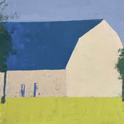 Mary Jo O'Gara, Blue roof, yellow field. Courtesy of Anne Loucks Gallery