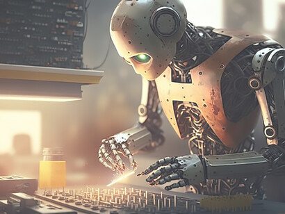 An autonomous drone navigating through a complex urban environment, demonstrating the advanced capabilities of artificial intelligence in autonomous navigation and decision-making