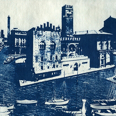 Piazza Re Enzo serie “Se a Bologna ci fosse il mare”, cianografia da foto