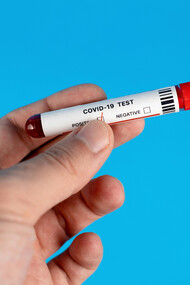 A human hand holding a Covid test