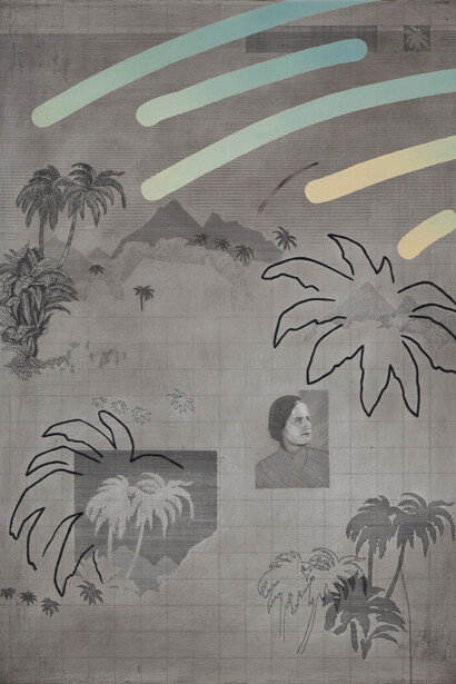 Chris Agnew, Composit-MR, 2015, etching and oil paint on icon panel, 52 x 37 cm