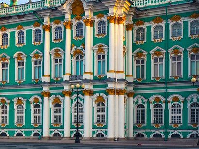 Immerse yourself in the splendor of the Winter Palace, part of the Hermitage complex in Saint Petersburg, Russia, offering an unforgettable glimpse into Russia's imperial past