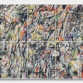 Julie Mehretu, This Manifestation of Historical Restlessness, 2022. 10-panel etching/aquatint from 50 plates, Each sheet: 46 3/4 x 34 5/8 inches, Each framed: 47 1/2 x 35 1/4 x 1 5/8 inches, Overall, framed: 95 x 176 1/4 x 1 5/8 inches. Courtesy of the artist and Berggruen Gallery
