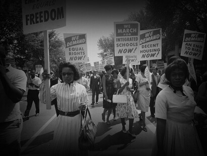 Marchers with signs at the March in Washington, USA, 1963