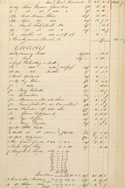 Stock book for the hardware store of Arthur Webster, 1820-1821. Gift of Mrs. Helen Day Cooper, M2012.103 © McCord Museum