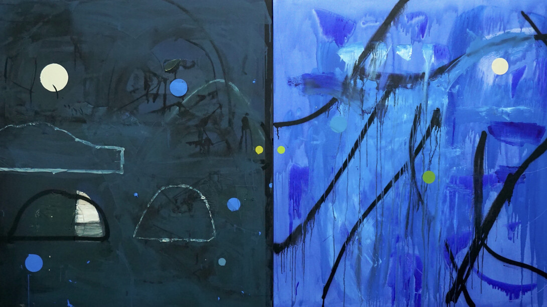 Land Forms (Blue) acrylic and ilmenite on canvas 120x240cm