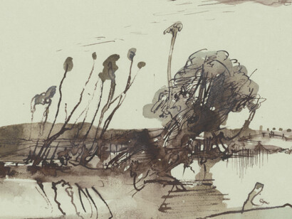 Horst Janssen (1929–1995), Landschaft in Holstein – Hommage à Claude Lorrain, 4. August 1972