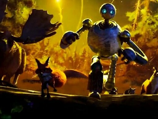 Cena do filme Robô Selvagem. É a jornada da humanização da máquina, de como a natureza e a convivência com os seres vivos o tornam mais consciente sobre os valores primordiais da vida. Os humanos do filme são os programadores dos robôs tão autômatos quanto sua tecnologia. Esta é a ameaça ao equilíbrio que a natureza e vida animal partilham na ilha “selvagem”. Roz, o robô perdido acaba por se encontrar naquele ambiente e viver a plenitude da sua “maternidade”, a essência de sua programação inicial – cuidar e servir