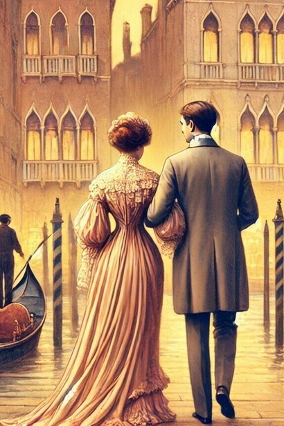 Eleonor Duse fue una de las primeras en intuir la necesidad de un teatro que hablara directamente al alma del espectador. Reconstrucción de Eleonora Duse y Gabriele D'Annunzio en Venecia, Italia