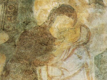 Chiesa di Santa Sofia, affresco della Visitazione, particolare. Benevento, Italia