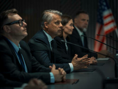 Organization representatives applauding at a government conference, celebrating economic diplomacy and strategic partnerships