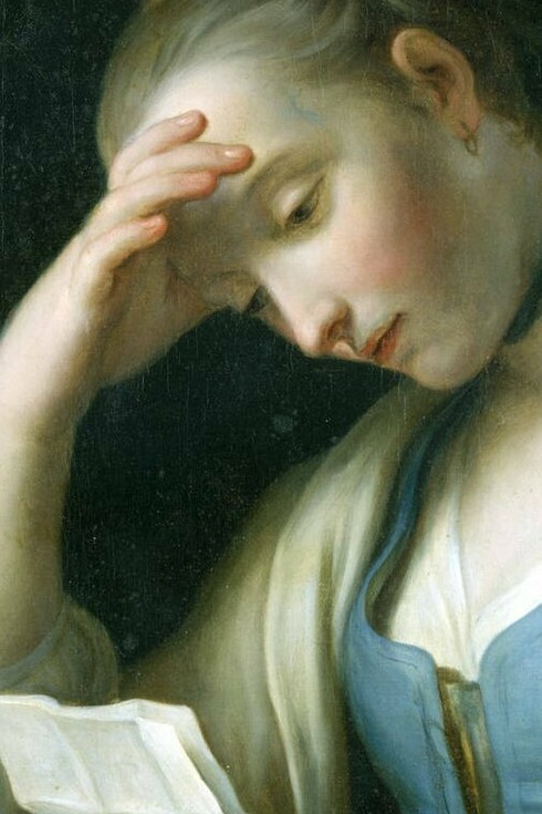 "Joven leyendo una carta, con la cabeza apoyada", óleo sobre lienzo, Pietro Rotari, circa 1762