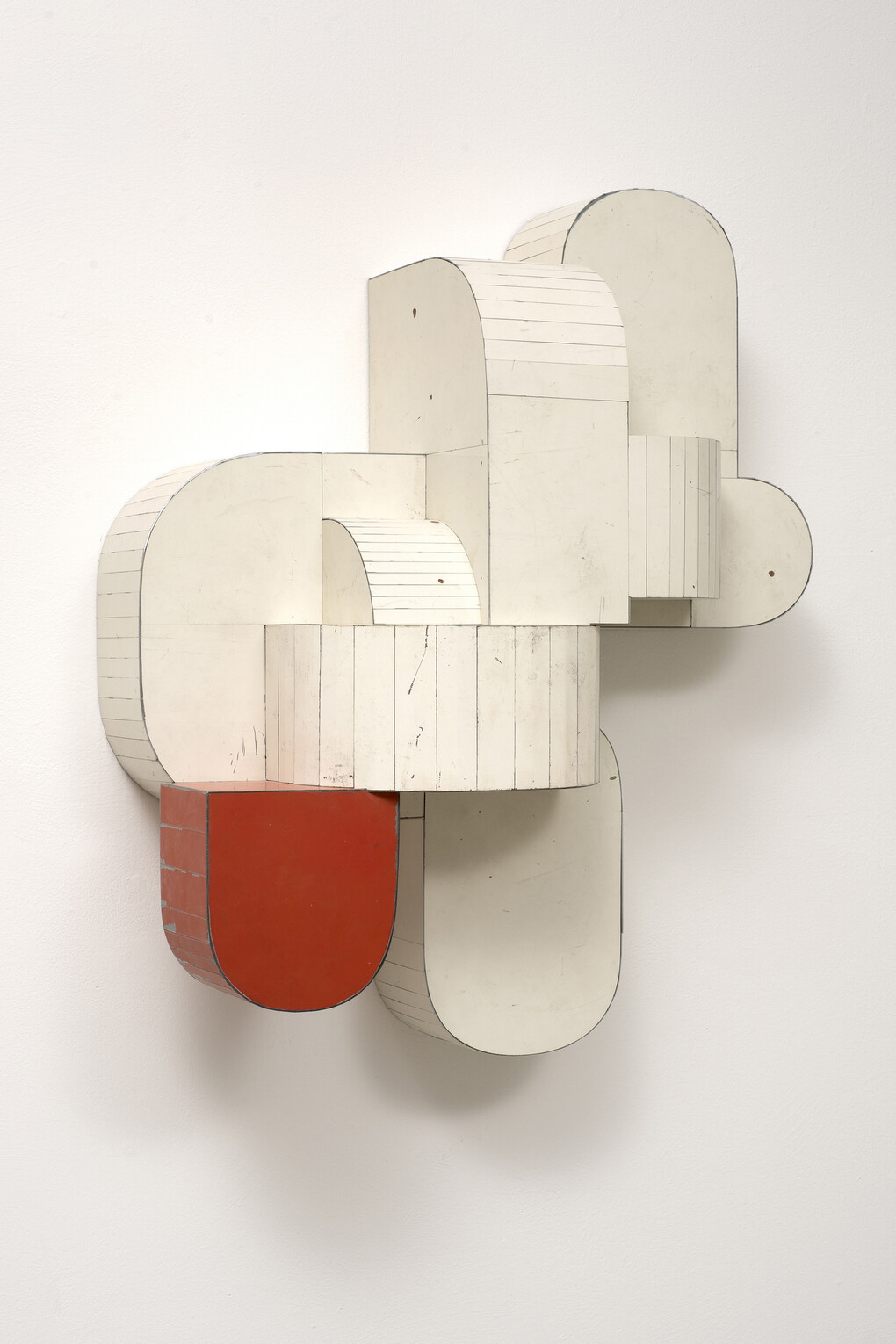 Ted Larsen, Safety Device, salvage steel, marine-grade plywood, silicone, Vulcanized rubber, hardware. Courtesy of Robischon Gallery