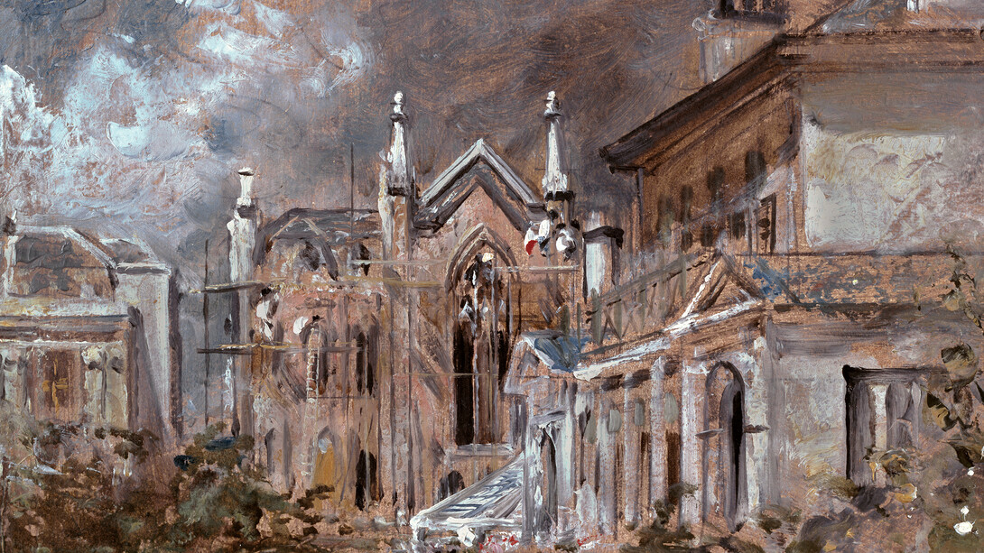 John Constable - The Gothic House, with Western Lodge, Brighton 2 August 1824- Oil on paper, 25.5 x 30 cm R.24.15A - Private collection