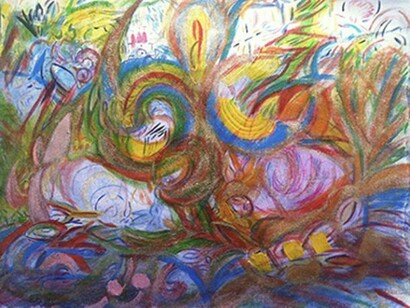 Pouring, Mixed media, 12 x 16 inches