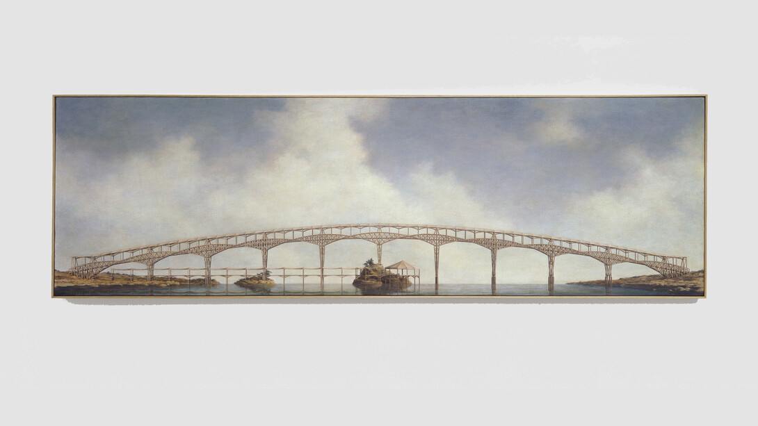 Minoru Nomata, Eastbound-25, 1999. Acrylic on canvas, 60.1 x 196.2 cm| 23 11/16 x 77 1/4 in. © the artist. Courtesy White Cube
