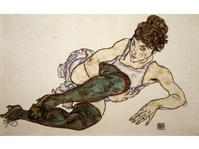 Egon Schiele (1890-1918), Reclining Woman with Green Stockings, 1917, Gouache and black crayon on paper, Private Collection, Courtesy Galerie St. Etienne, New York