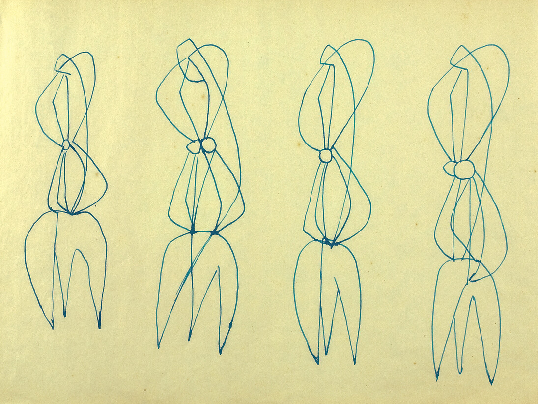 Robert Adams, Untitled drawings for figure
sculptures c.1948, blue ink, 12 x 17 1/2 in/30.5 x 44.5 cm