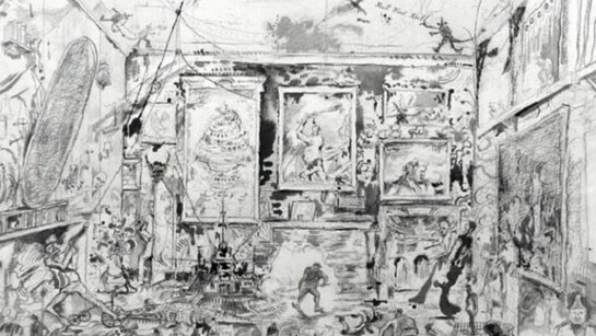 David Scher, “Babel / Inferno,” Mixed media on paper, 34 x 47 inches