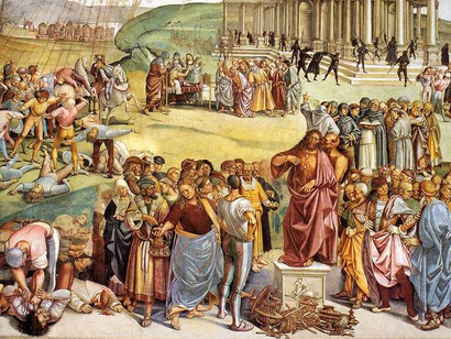 Luca Signorelli, El sermón y las obras del Anticristo (detalle), Capilla de San Brizio de la Catedral de Orvieto