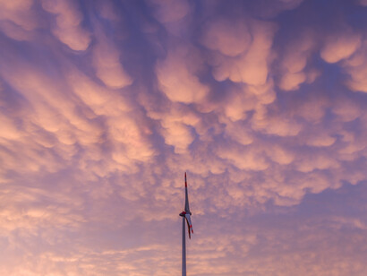 A wind turbine creates clean energy